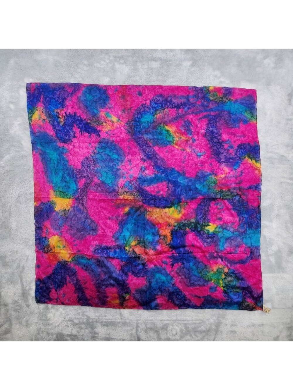 100% Pure Silk Tie Dye Scarf 33 x 33 Hand Rolled Watercolor Art Wrap Luxury Chic